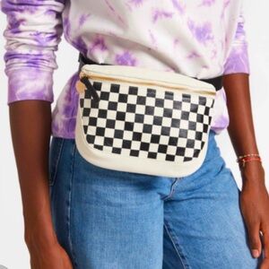 Clare V. Leather Black and White Checkerboard Crossbody Fanny Belt Bag